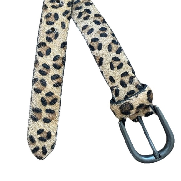 Leather Calf Hair Belt in Leopard Print Women’s Sz M 1” Pewter Buckle 35”-39” main image 9